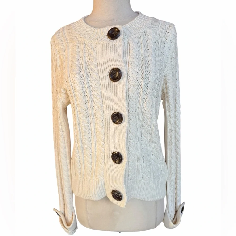 Late 1990s/Y2K Banana Republic Off White Cotton/Wool Blend Chunky Cable Knit But
